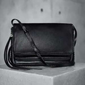 Margot Black Leather Foldover Crossbody Bag ( Like All Saints Club Bag)